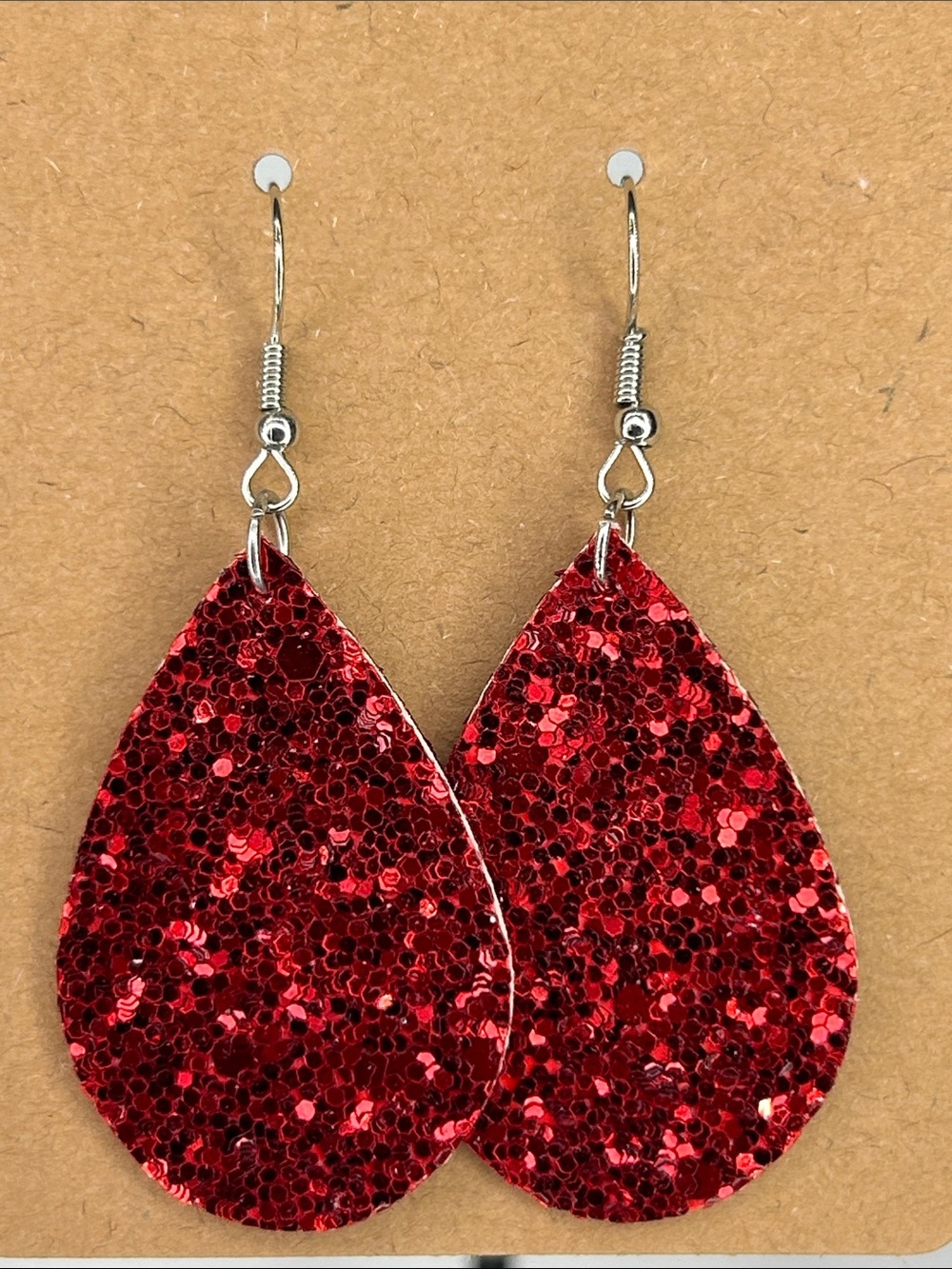 Mini Synthetic Red Faux Leather Teardrop Earrings Chunky Glitter Fashion Jewelry